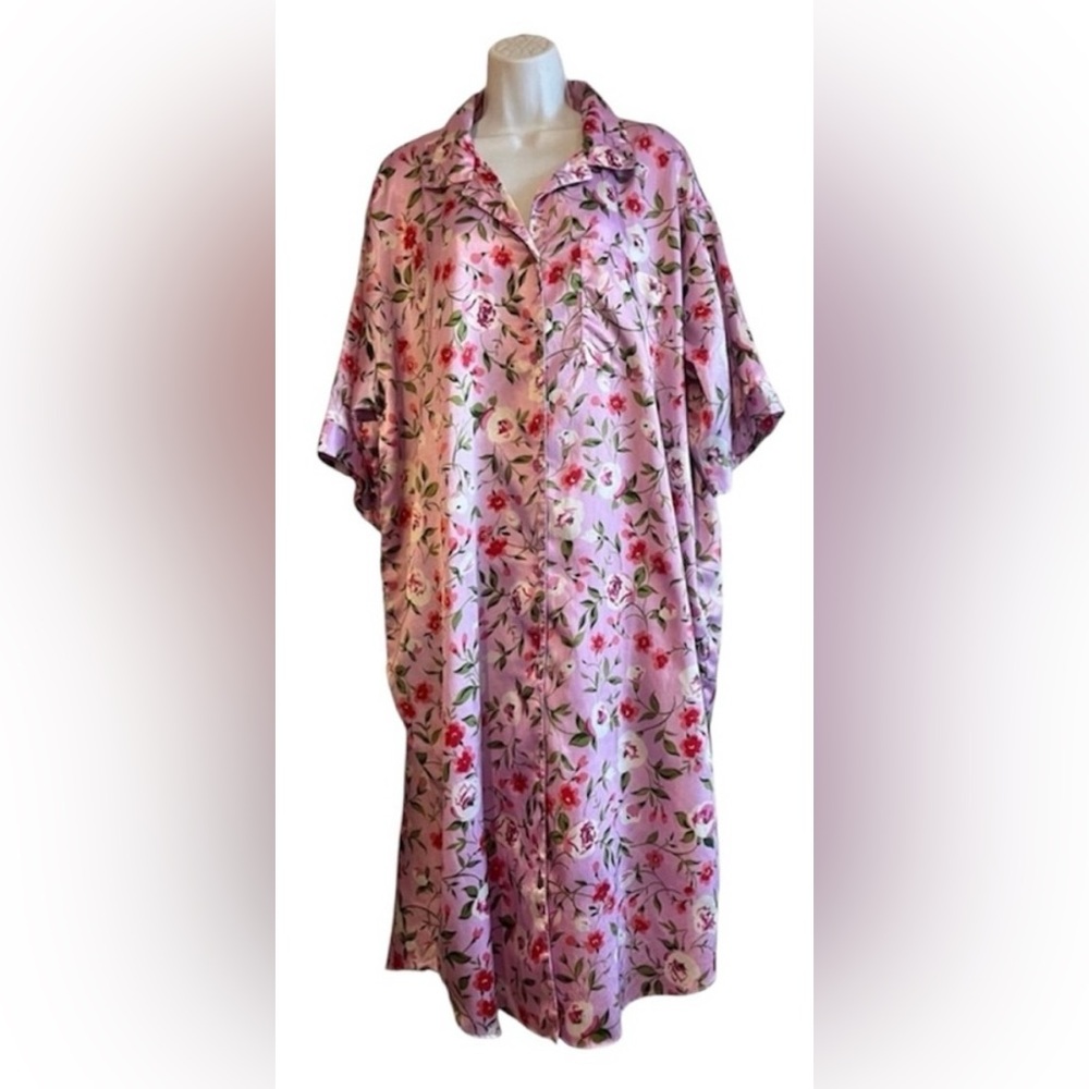 Vintage 90s Satin Floral Sleep Shirt 1X 2X